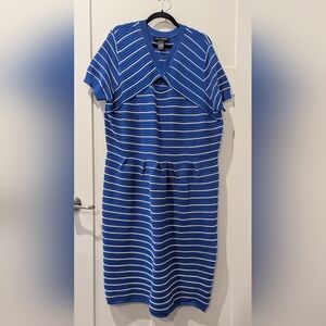 Keyhole Neckline Striped Midi Dress